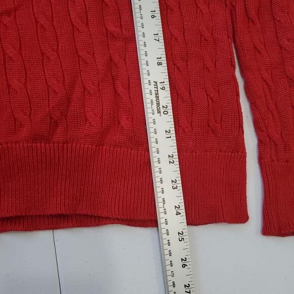 Y2K Ralph Lauren Sweater Womens Medium Red Cable Knit Crewneck Preppy Academia - Picture 4 of 8